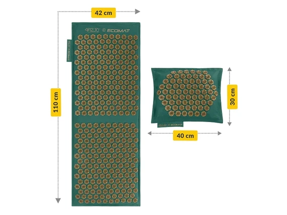 Duża ECO MATA do akupresury z poduszką - zielono-złota