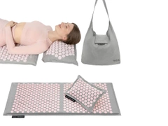 Duża ECO MATA do akupresury z poduszką - szaro-różowa