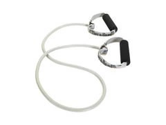 Rzemień rehabilitacyjny tubing Thera-Band z uchwytem gąbkowym 1,4 m (opór super mocny - srebrny)