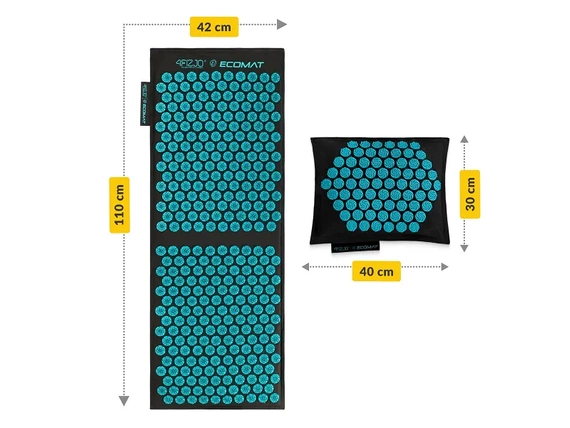 Duża ECO MATA do akupresury z poduszką - czarno-niebieska